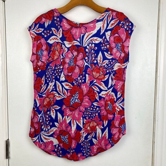 Sigrid Olsen 100% Linen Short Sleeve Top Floral Garden Girl Romantic Feminine, S - Picture 3 of 6